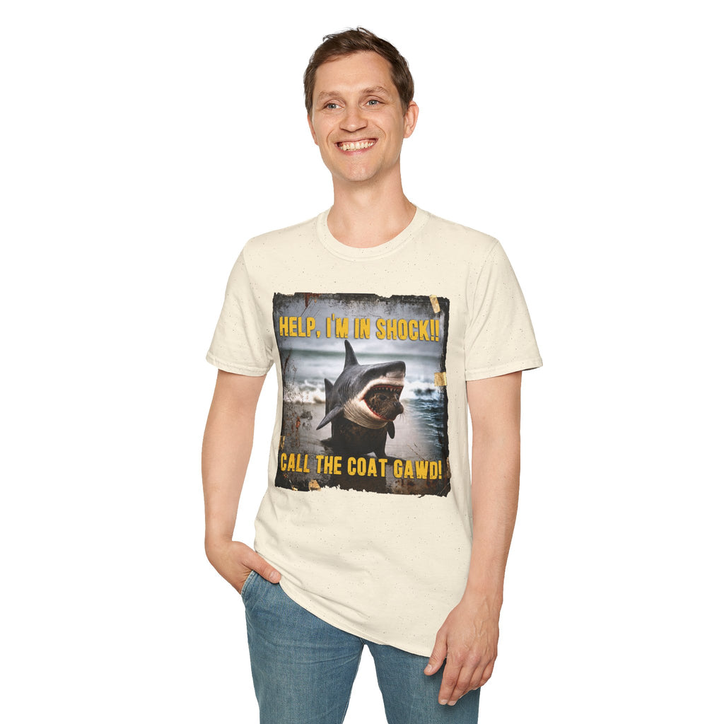 Shark Graphic T-Shirt — "Help, I'm in Shock!" Funny Beachwear