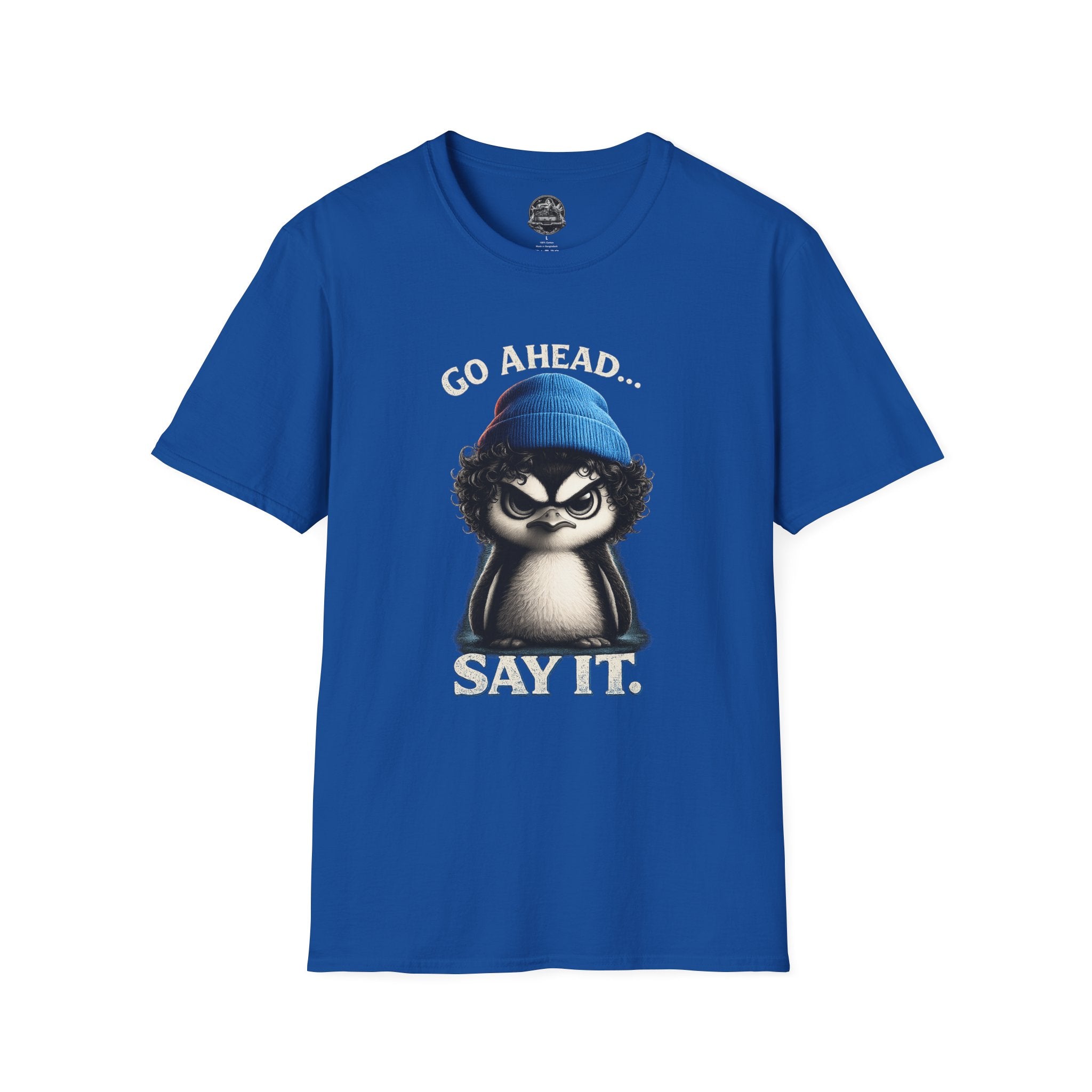 Penguin Graphic T-Shirt — "Go Ahead... Say It." Casual Statement Tee