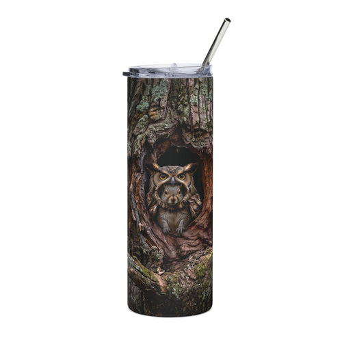 20oz Owl-in-Tree Stainless Steel Tumbler — Insulated Wildlife Travel Cup