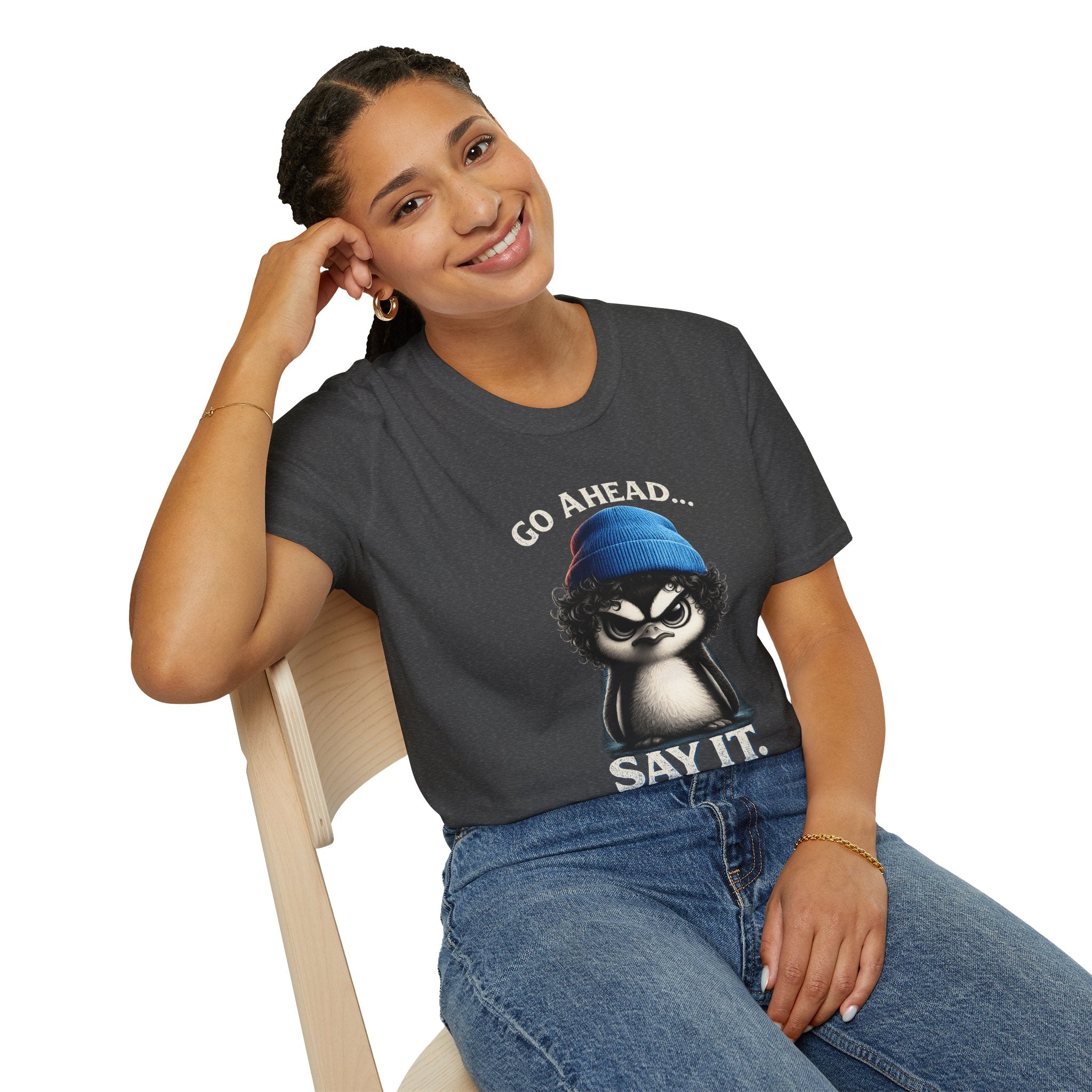 Penguin Graphic T-Shirt — "Go Ahead... Say It." Casual Statement Tee