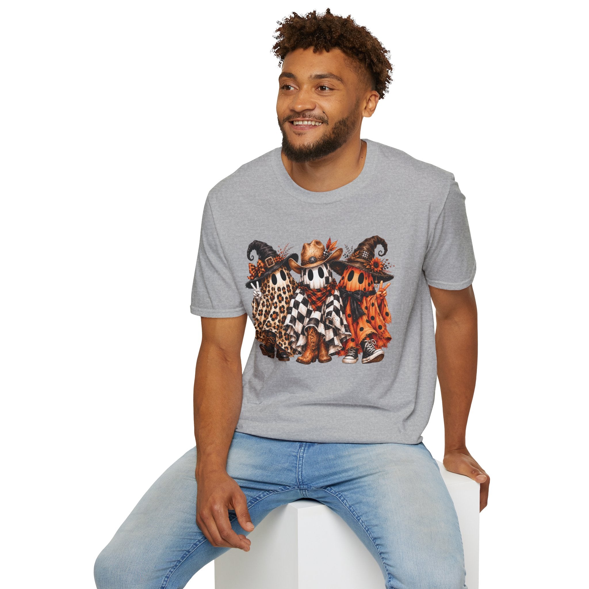 Halloween Pumpkin Crew T-Shirt — Leopard & Buffalo Plaid Spooky Friends