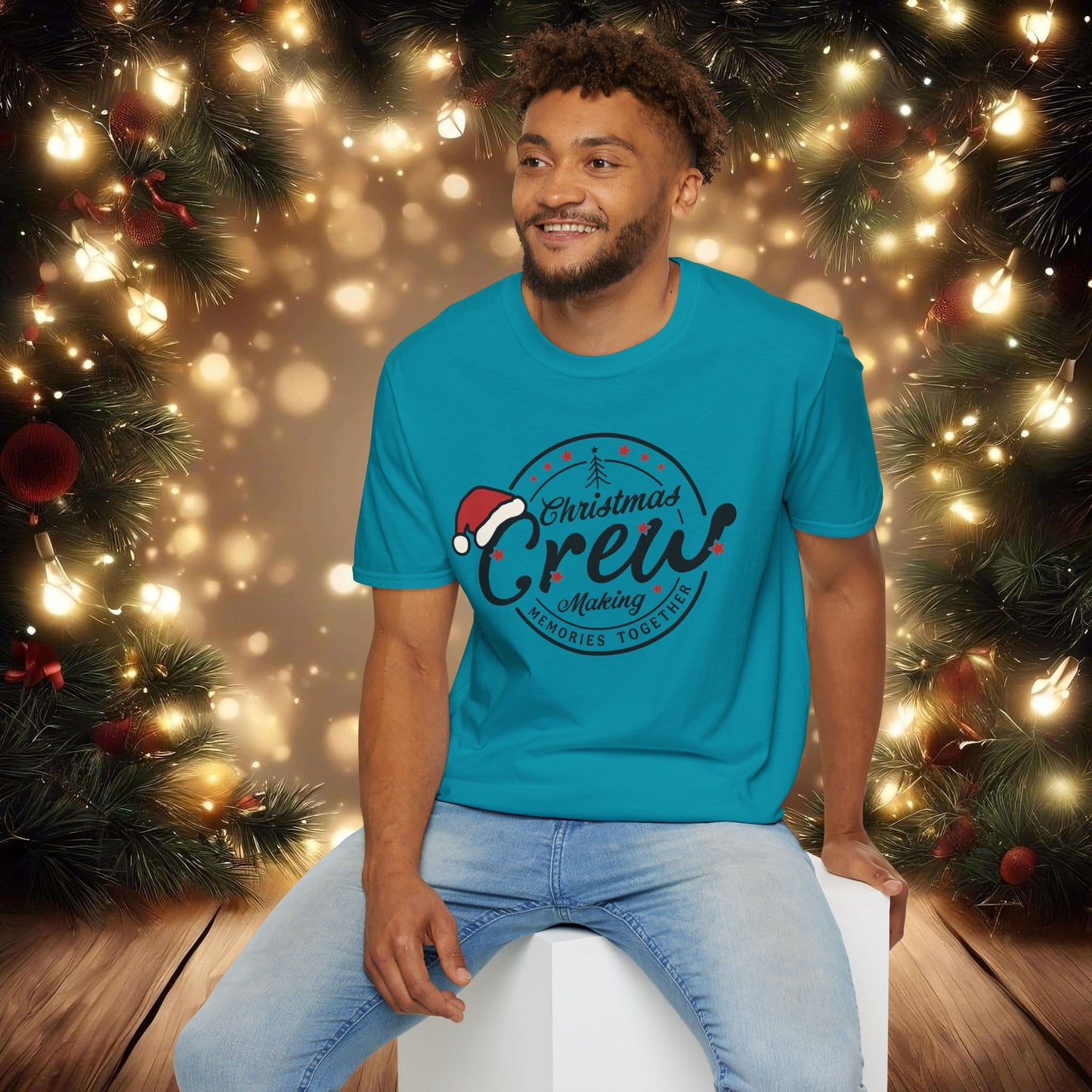 Christmas Crew Unisex T-Shirt | Making Memories Together and Santa Hat Design (Black Text)