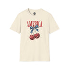 Patriotic Cherry T-Shirt — Glossy Stars & Vintage “AMERICA” Design
