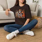 Halloween Pumpkin Crew T-Shirt — Leopard & Buffalo Plaid Spooky Friends