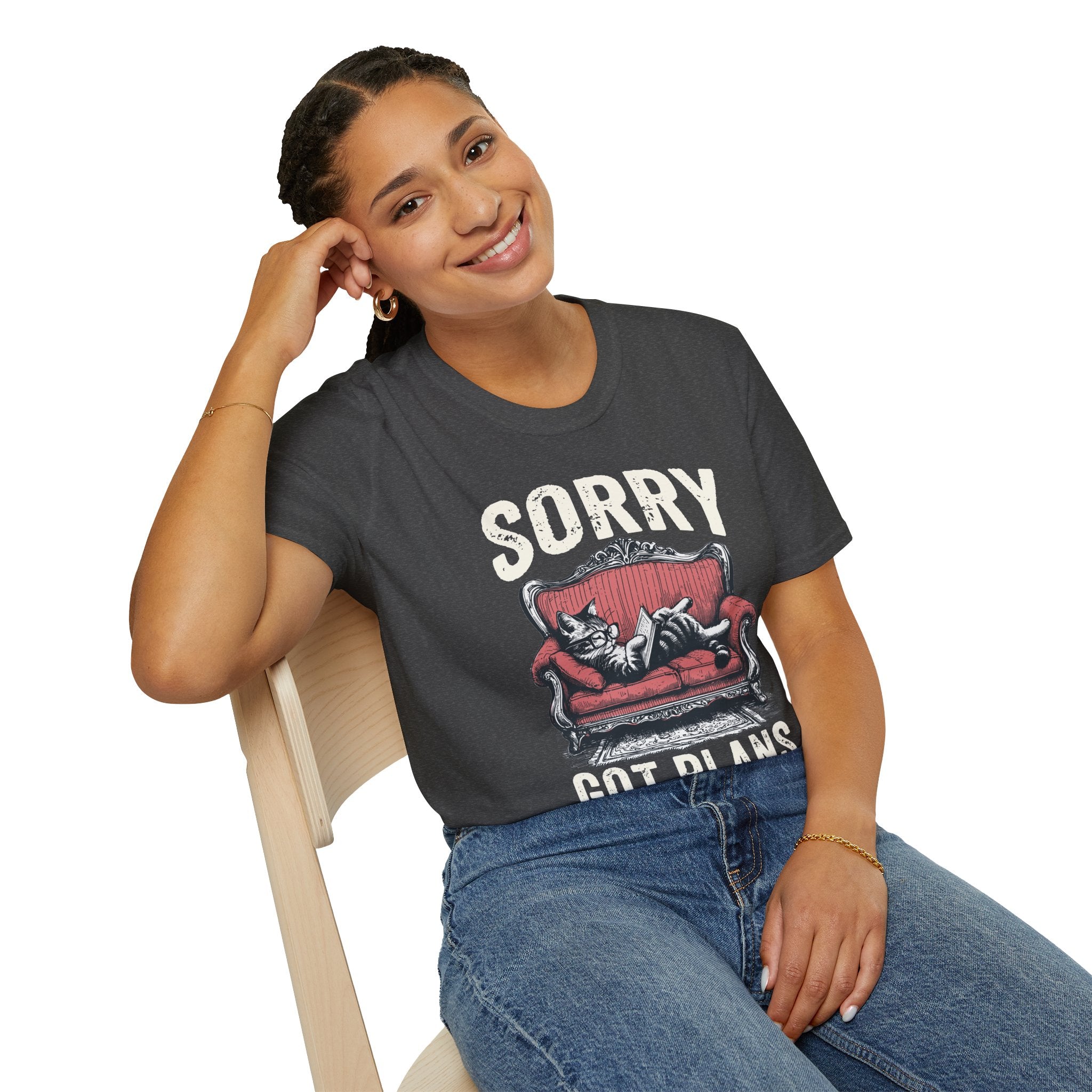 Sorry, Got Plans T‑Shirt — Cat on Couch Funny Lazy Day Tee