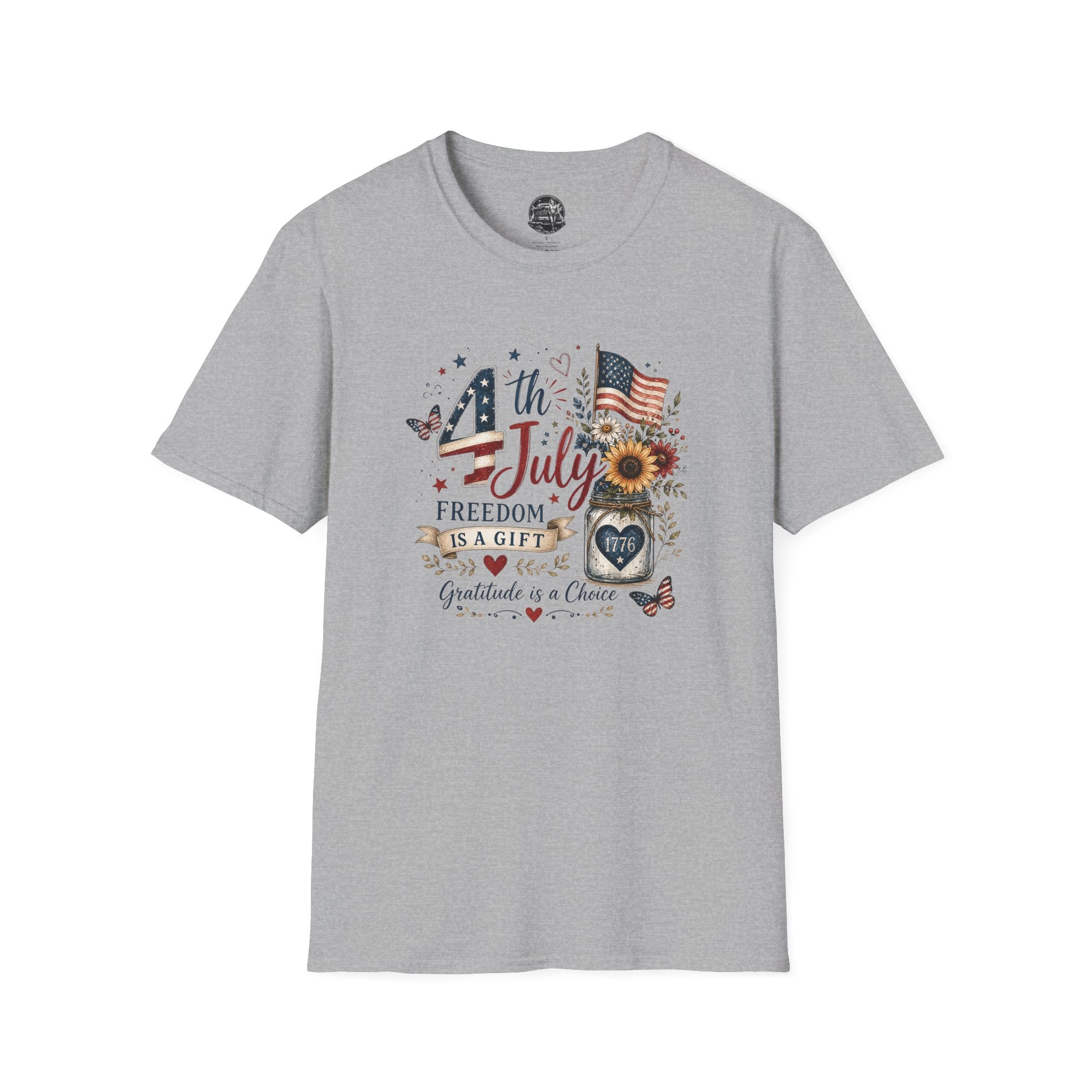 4th of July T-Shirt — "Freedom Is A Gift" Patriotic American Flag & Sunflower Tee