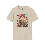 Patchwork Floral Ghost Halloween Shirt | Quilted Boho Ghost with Pumpkin and Bats
