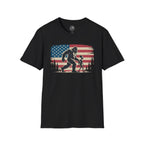 Bigfoot & Alien Patriotic T-Shirt — Distressed Flag Cryptid Design