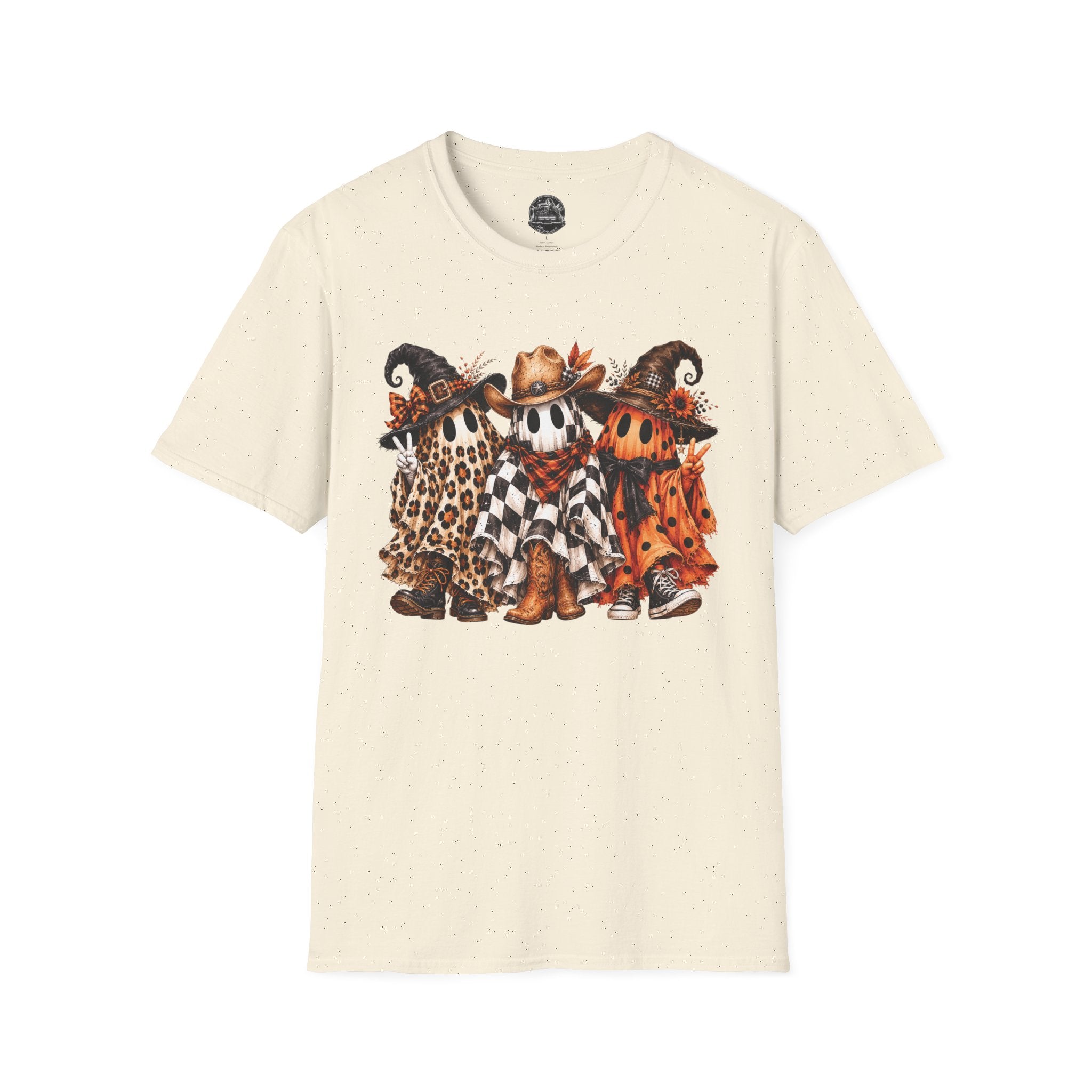 Halloween Pumpkin Crew T-Shirt — Leopard & Buffalo Plaid Spooky Friends