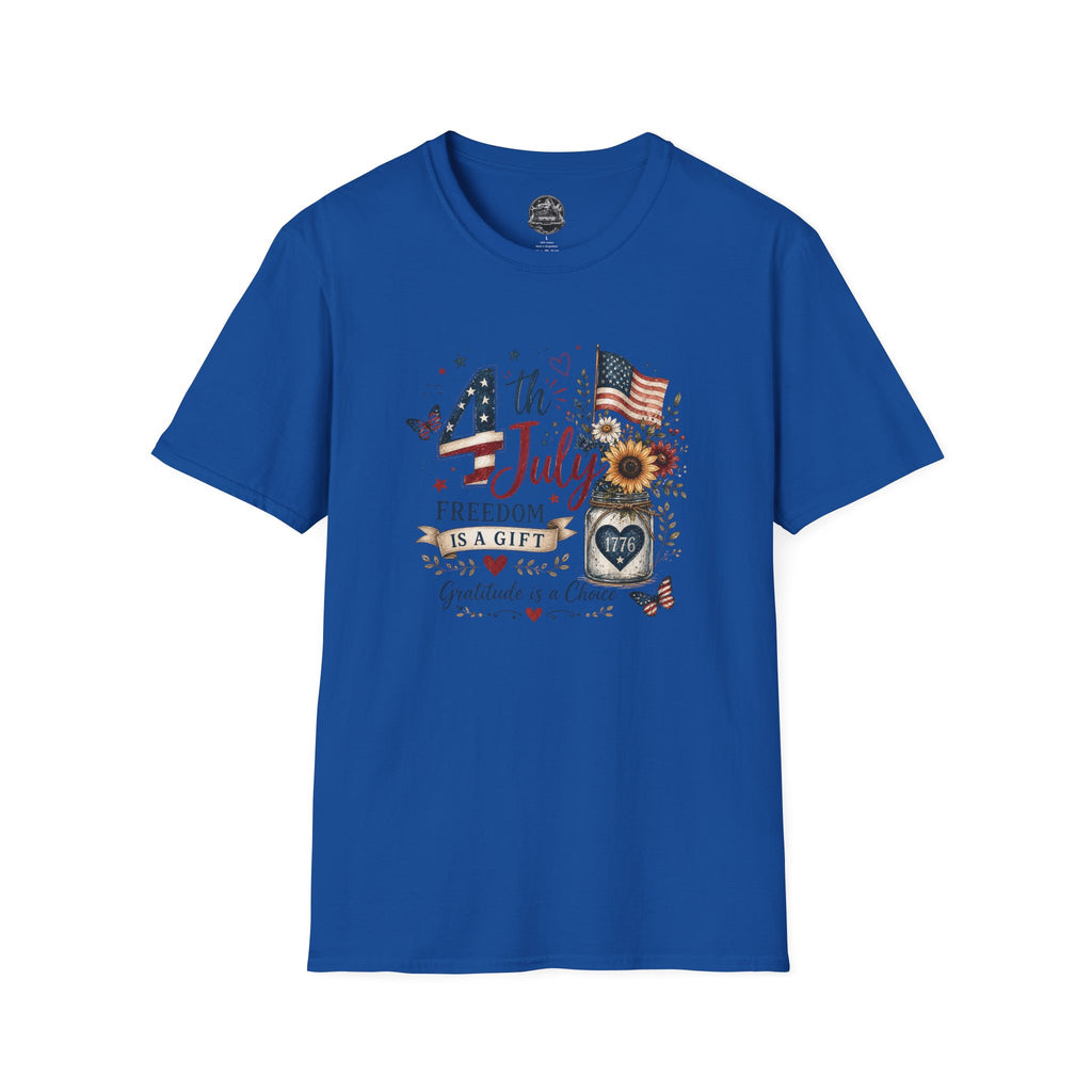 4th of July T-Shirt — "Freedom Is A Gift" Patriotic American Flag & Sunflower Tee