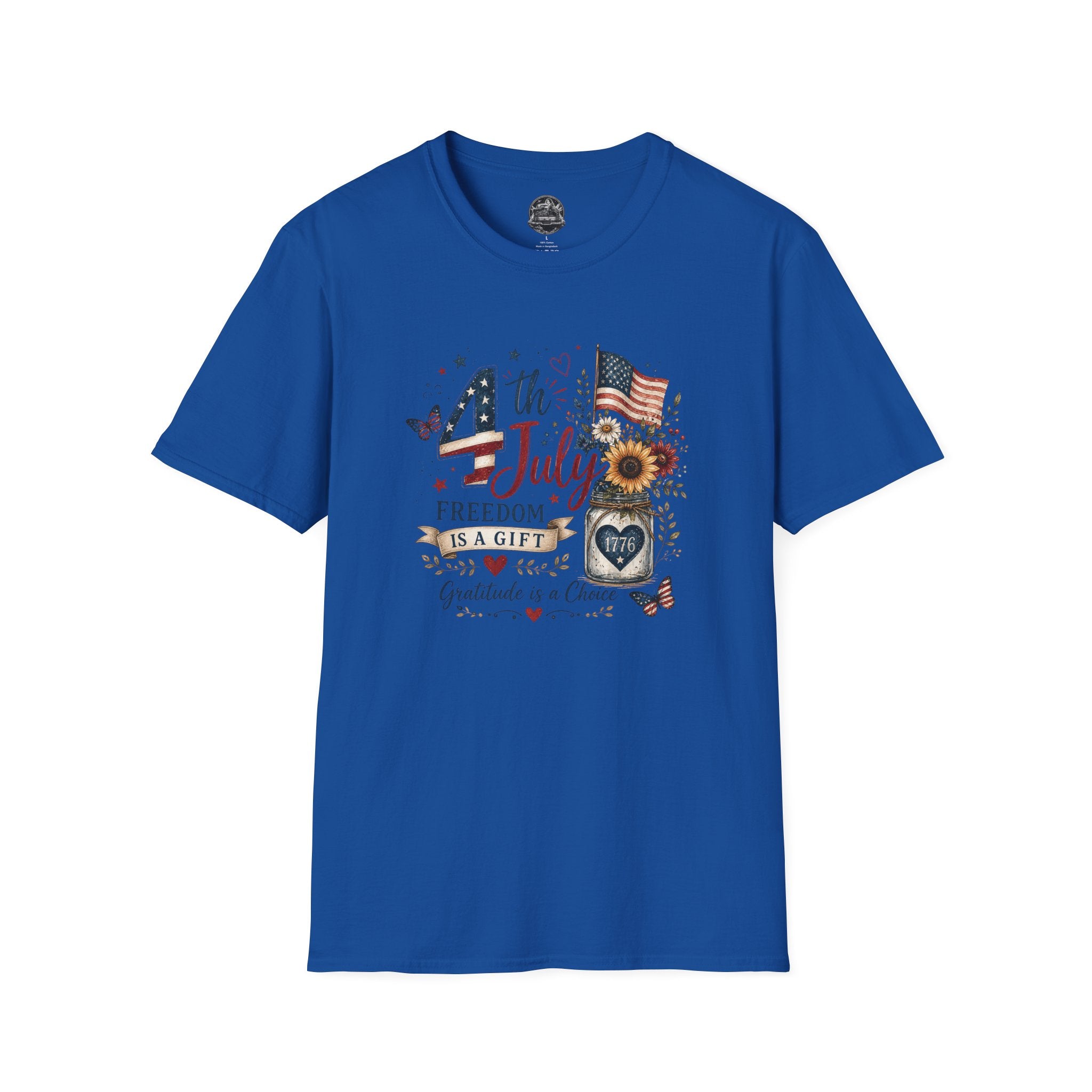 4th of July T-Shirt — "Freedom Is A Gift" Patriotic American Flag & Sunflower Tee