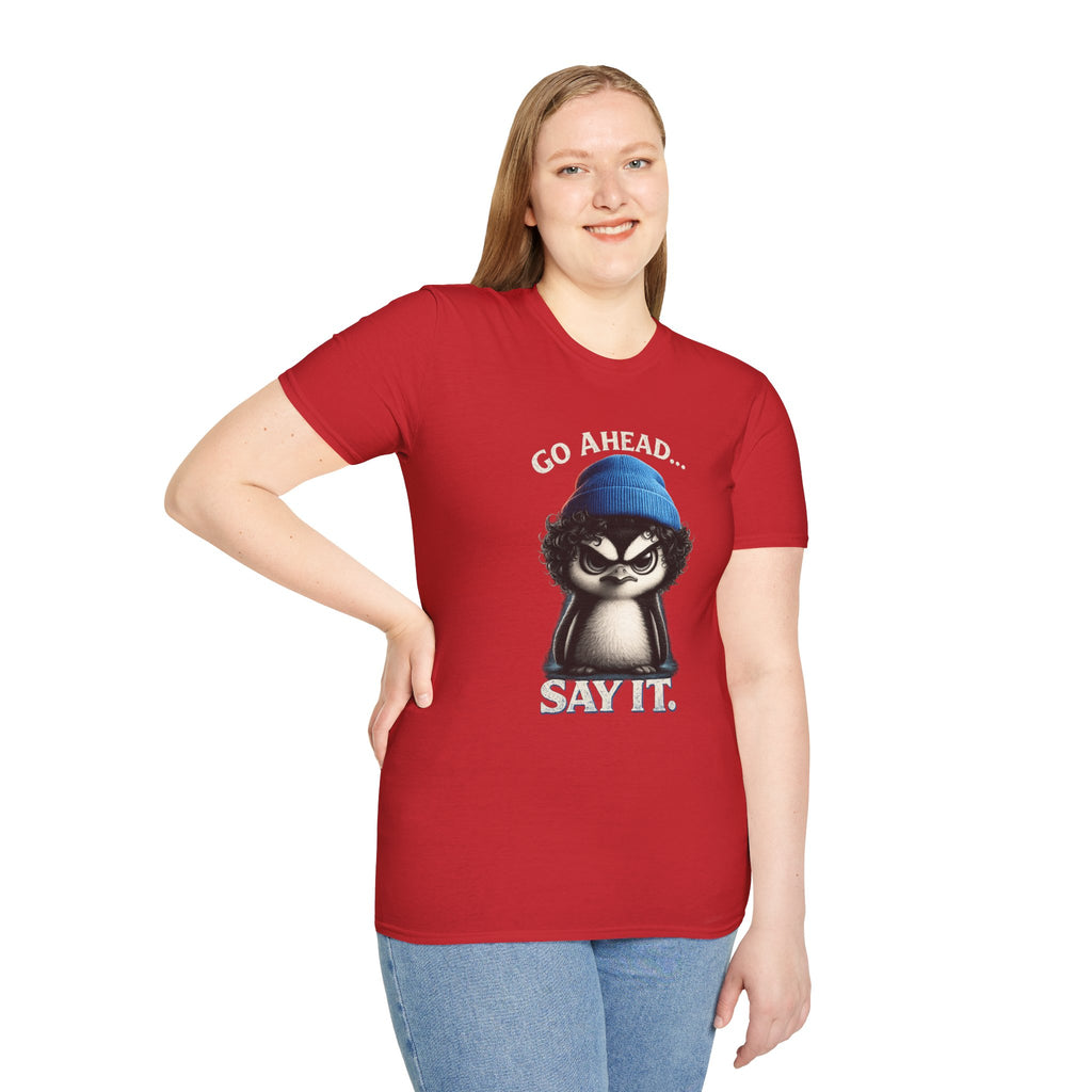 Penguin Graphic T-Shirt — "Go Ahead... Say It." Casual Statement Tee