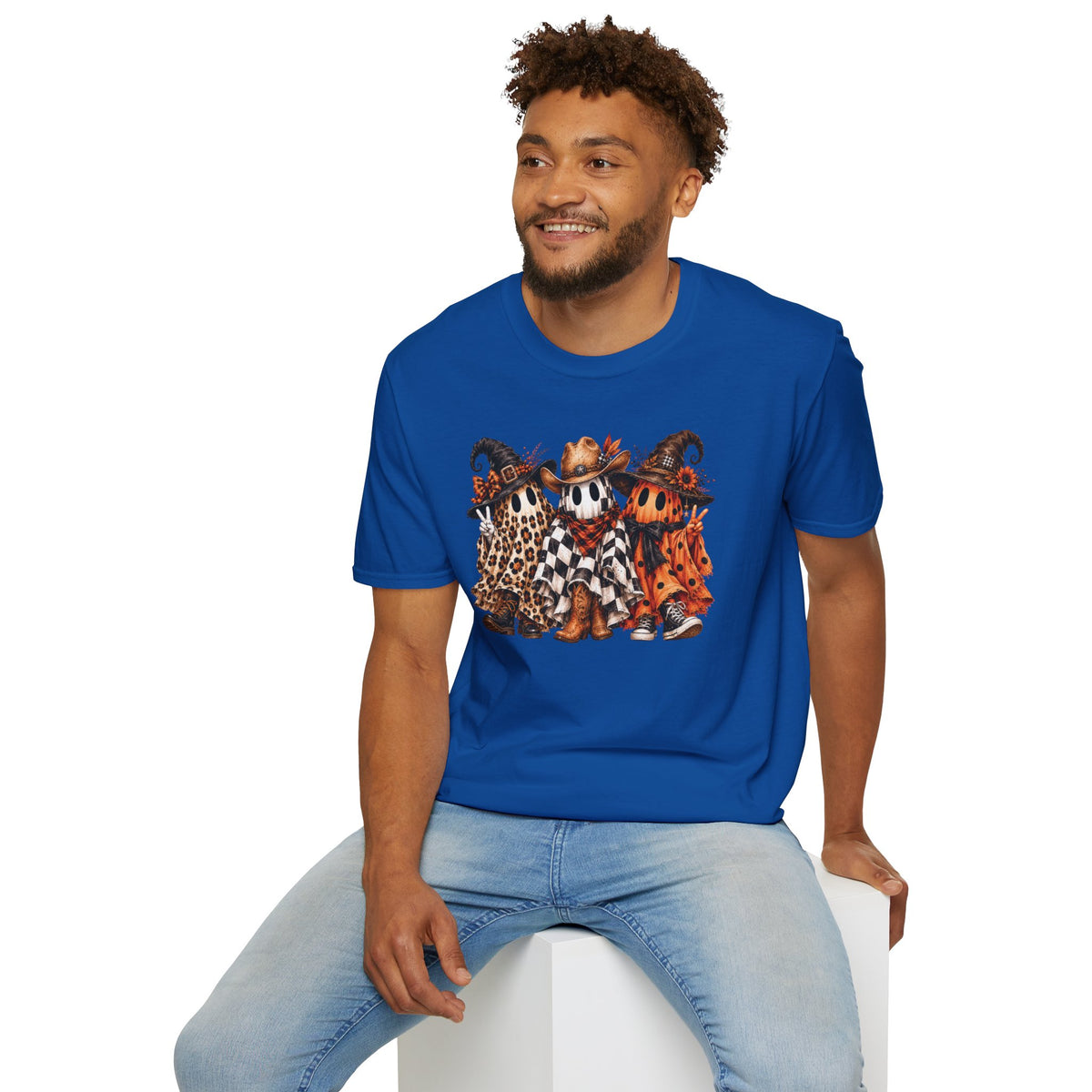 Halloween Pumpkin Crew T-Shirt — Leopard & Buffalo Plaid Spooky Friends