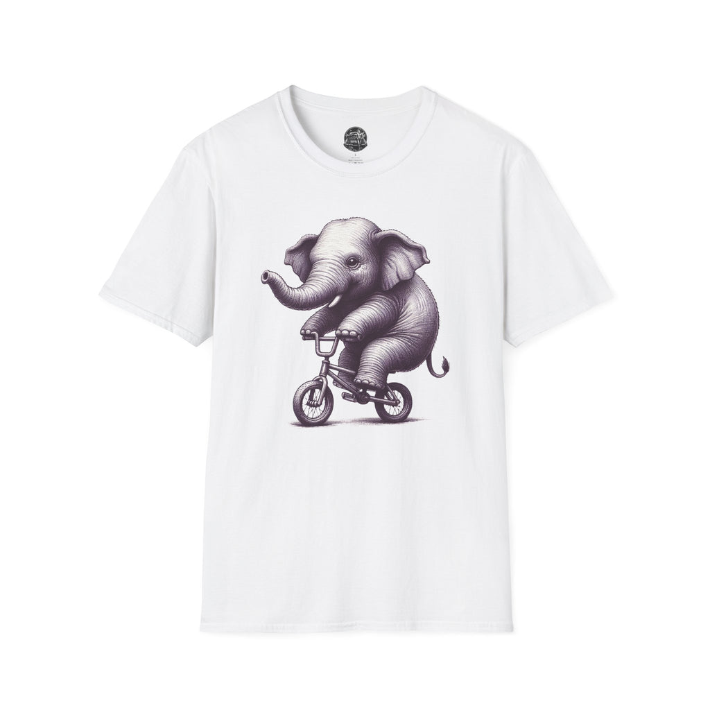 Cute Elephant on Bicycle T-Shirt — Whimsical Vintage Baby Elephant Graphic Tee