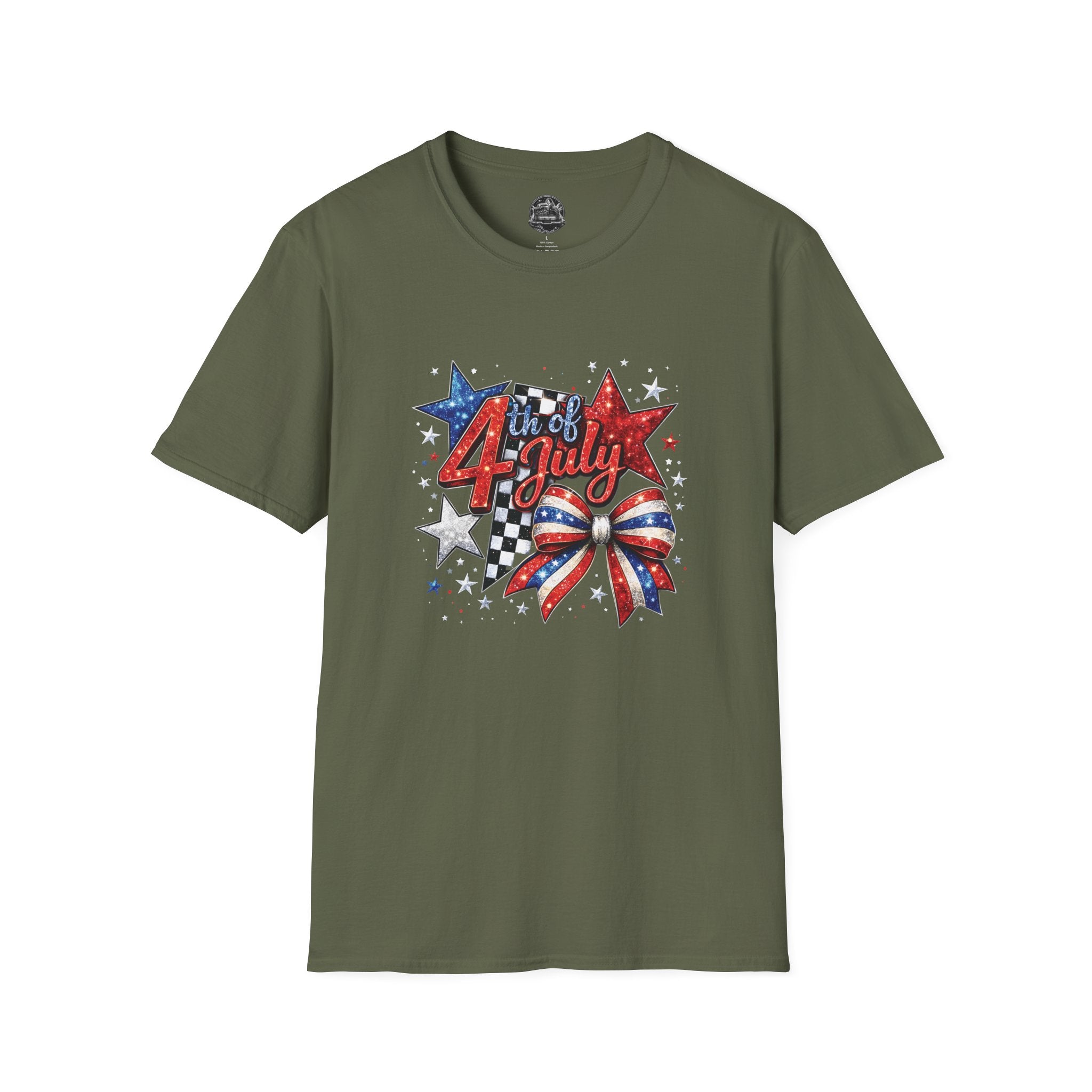 4th of July Patriotic T-Shirt – Red White Blue Stars & Bow Design