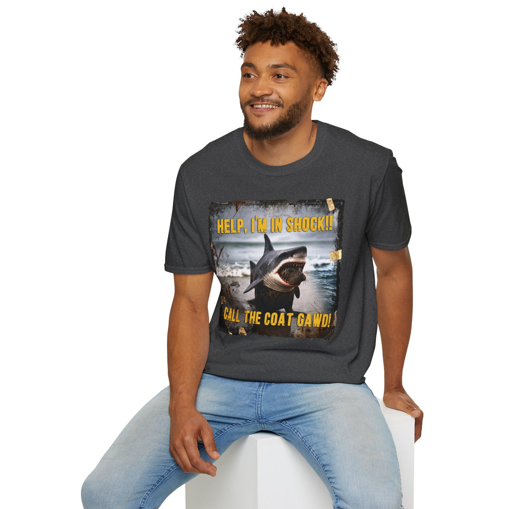 Shark Graphic T-Shirt — "Help, I'm in Shock!" Funny Beachwear