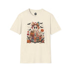 Patchwork Floral Ghost Halloween Shirt | Quilted Boho Ghost with Pumpkin and Bats