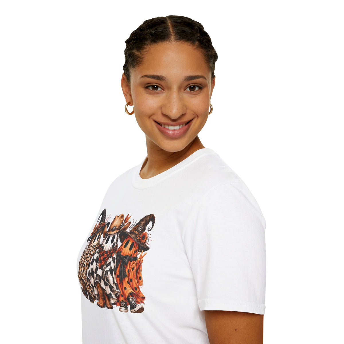 Halloween Pumpkin Crew T-Shirt — Leopard & Buffalo Plaid Spooky Friends