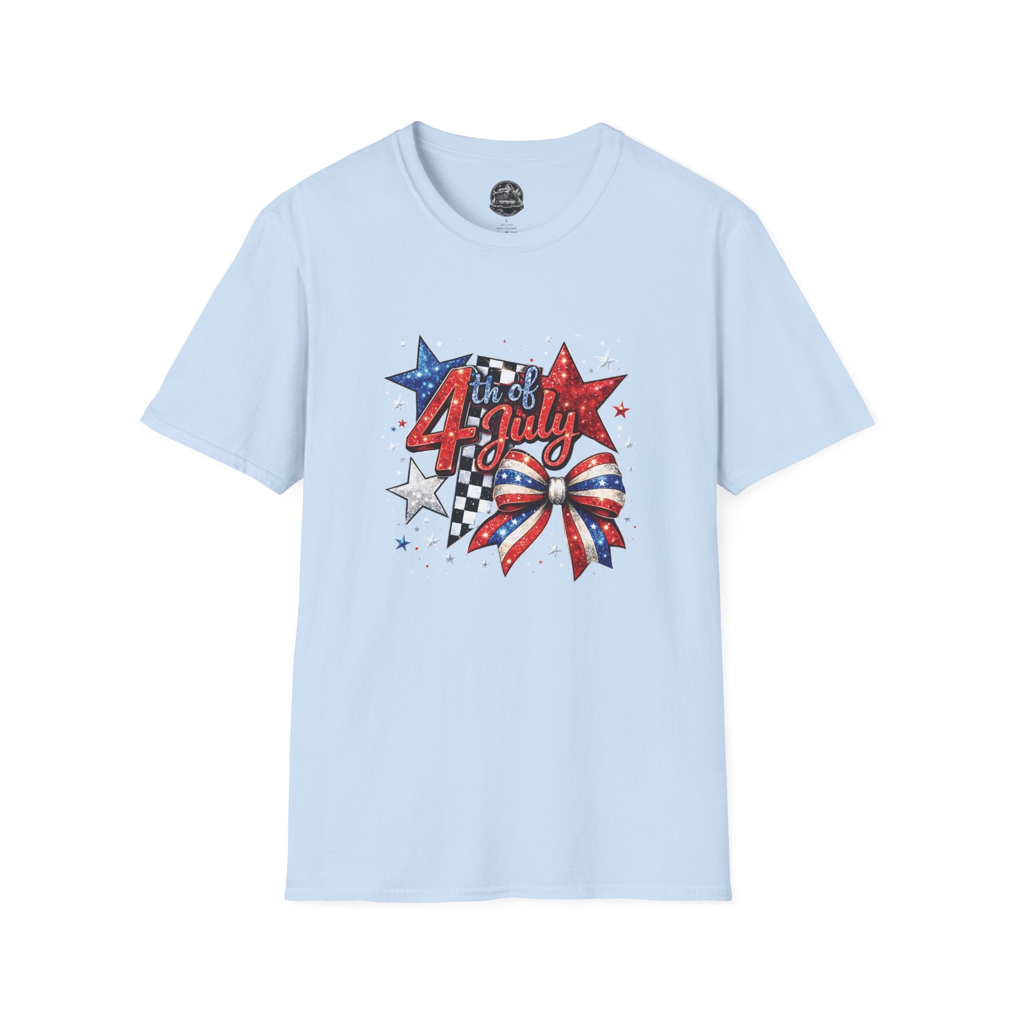 4th of July Patriotic T-Shirt – Red White Blue Stars & Bow Design