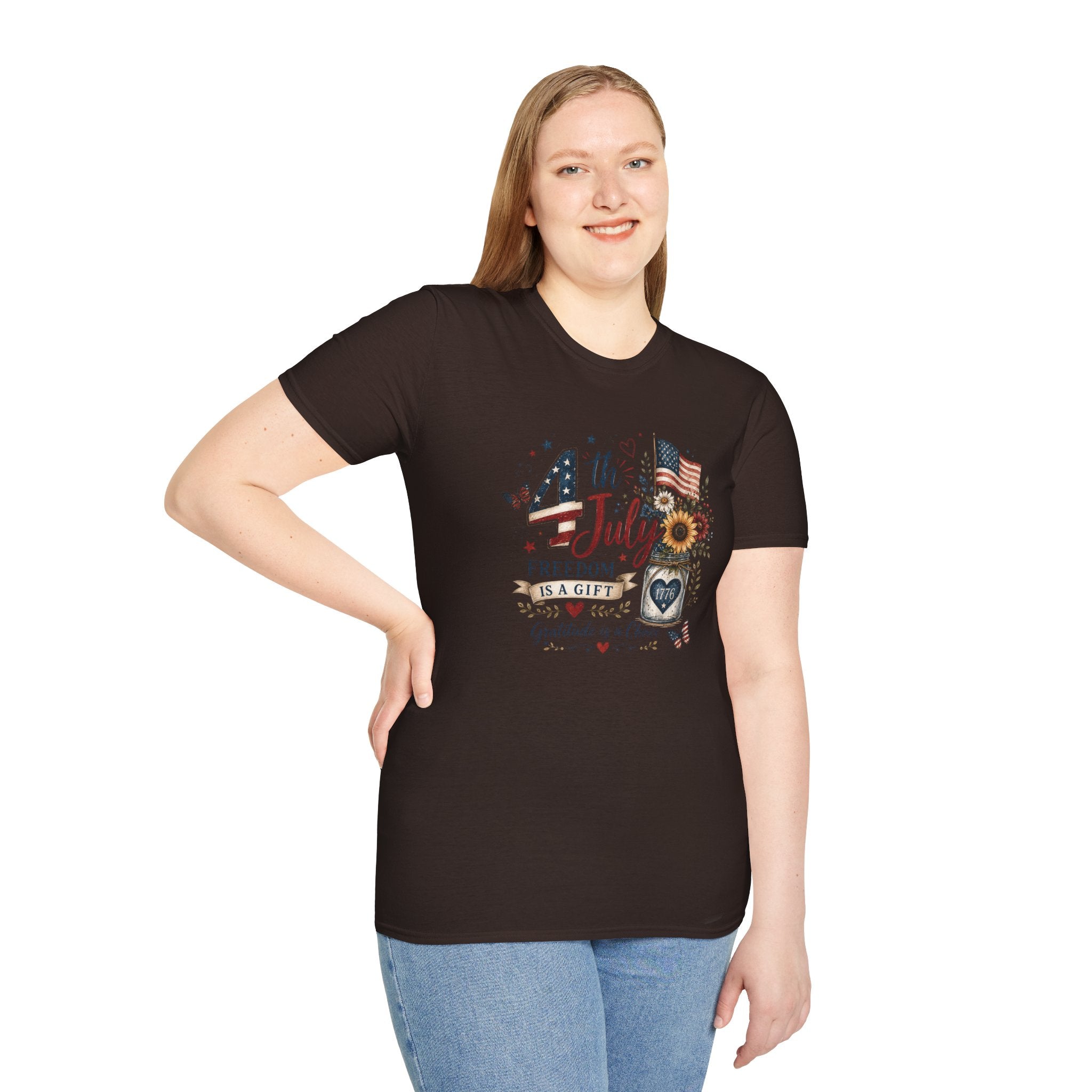 4th of July T-Shirt — "Freedom Is A Gift" Patriotic American Flag & Sunflower Tee