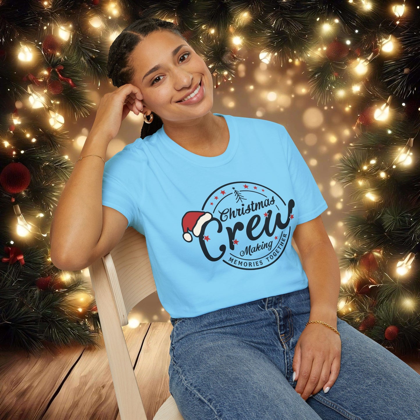 Christmas Crew Unisex T-Shirt | Making Memories Together and Santa Hat Design (Black Text)