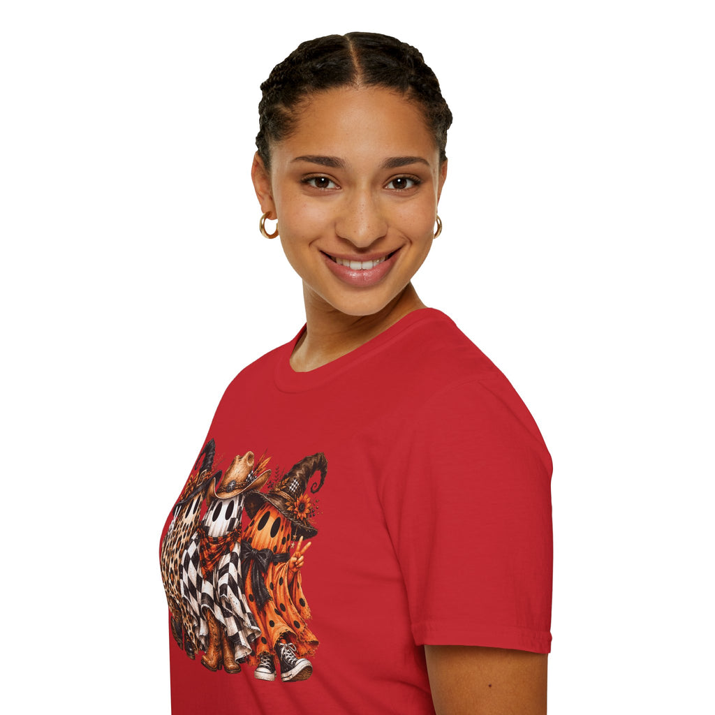 Halloween Pumpkin Crew T-Shirt — Leopard & Buffalo Plaid Spooky Friends