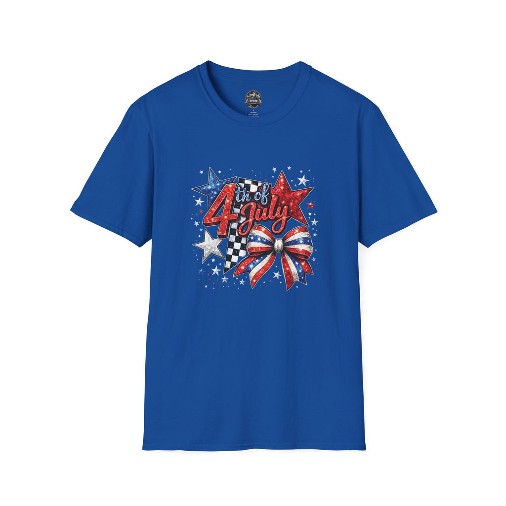 4th of July Patriotic T-Shirt – Red White Blue Stars & Bow Design