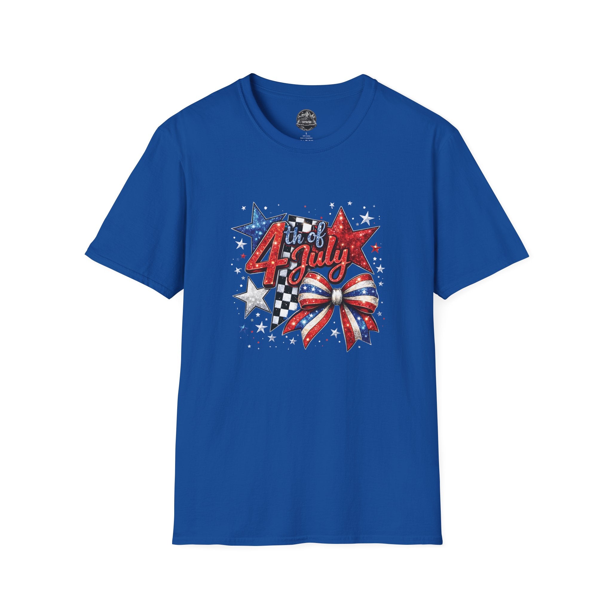 4th of July Patriotic T-Shirt – Red White Blue Stars & Bow Design