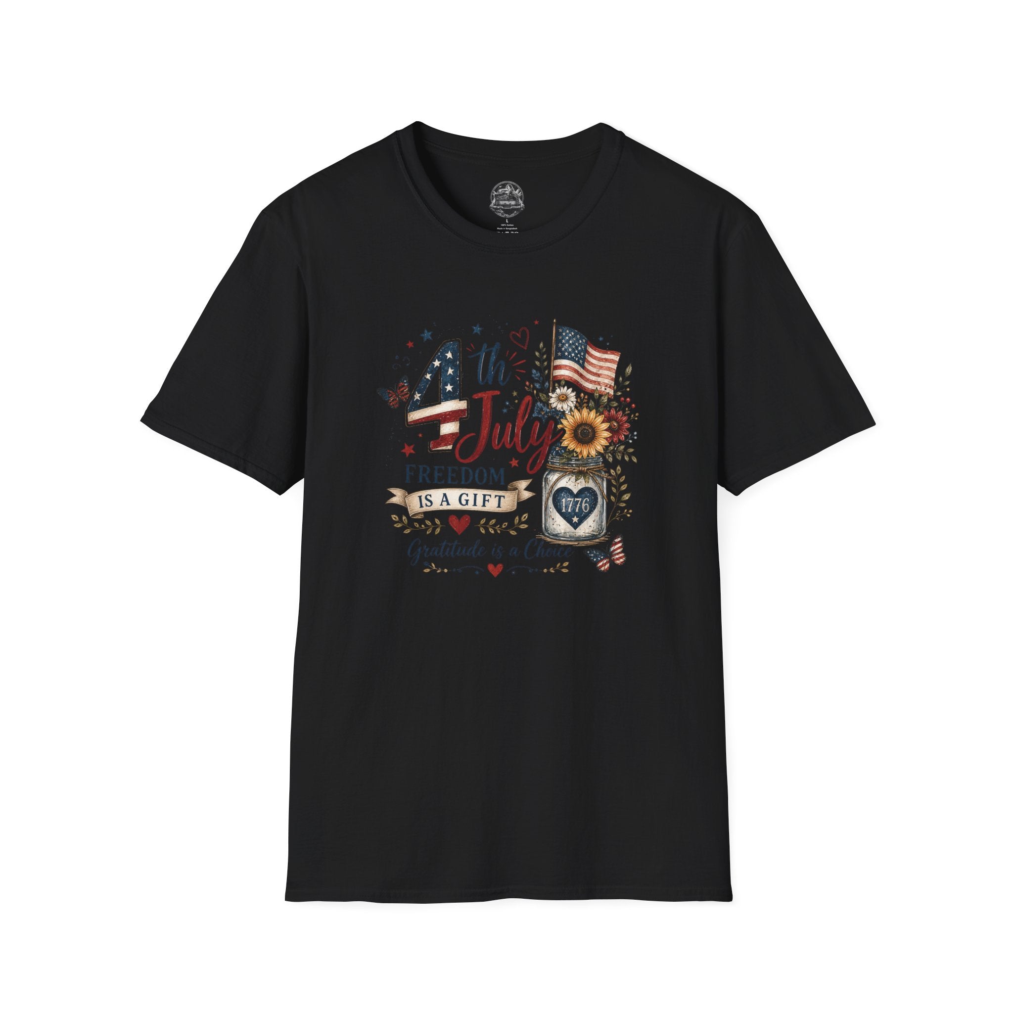 4th of July T-Shirt — "Freedom Is A Gift" Patriotic American Flag & Sunflower Tee