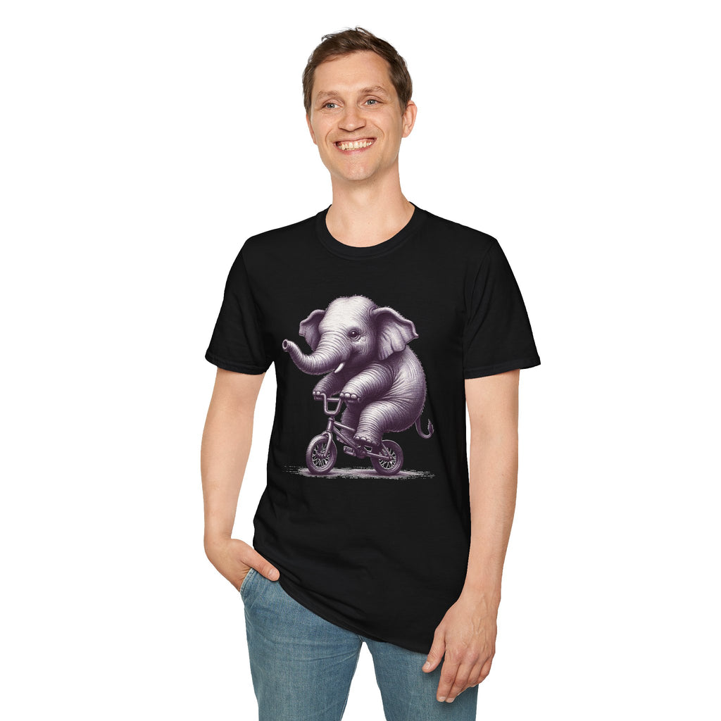 Cute Elephant on Bicycle T-Shirt — Whimsical Vintage Baby Elephant Graphic Tee