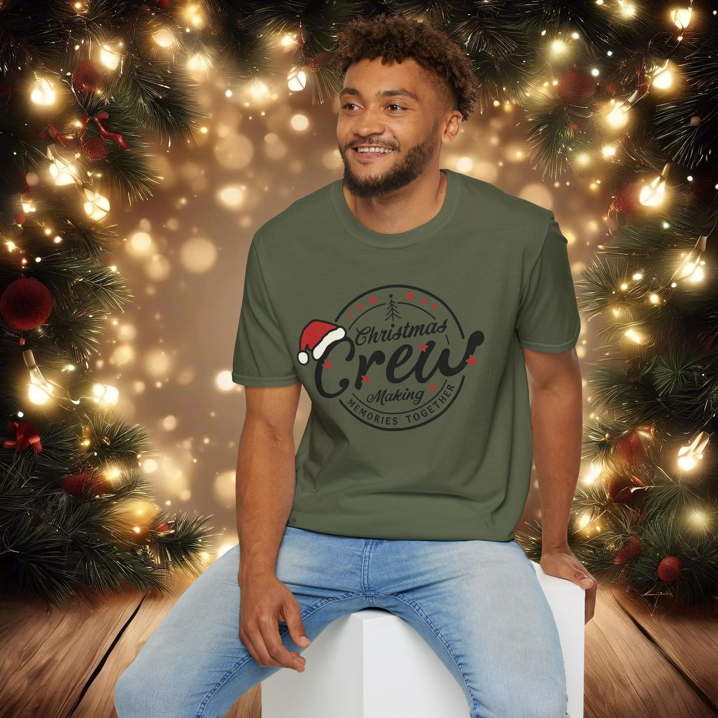 Christmas Crew Unisex T-Shirt | Making Memories Together and Santa Hat Design (Black Text)