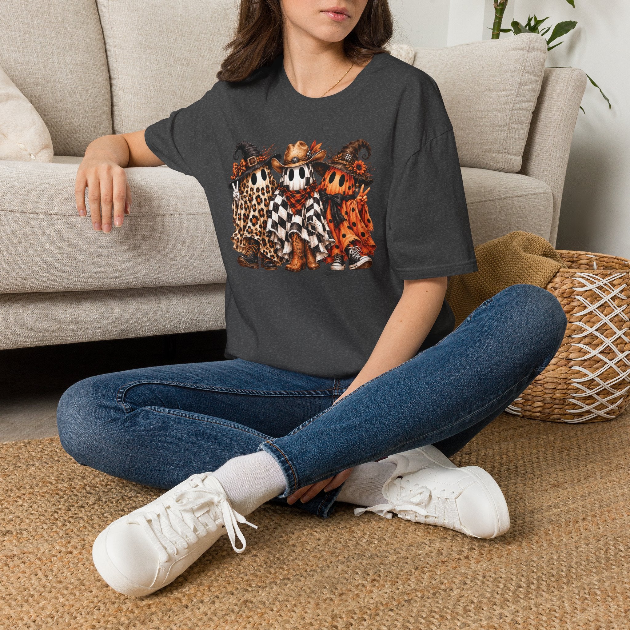 Halloween Pumpkin Crew T-Shirt — Leopard & Buffalo Plaid Spooky Friends