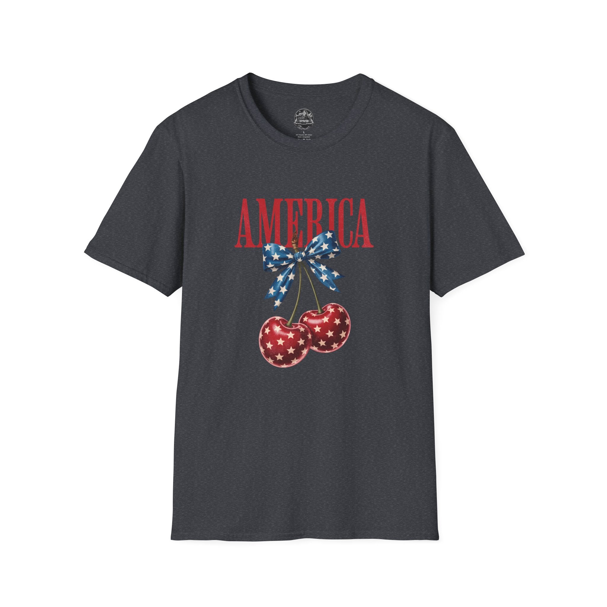 America Cherry Graphic T‑Shirt — Patriotic Stars & Stripes Bow Tee