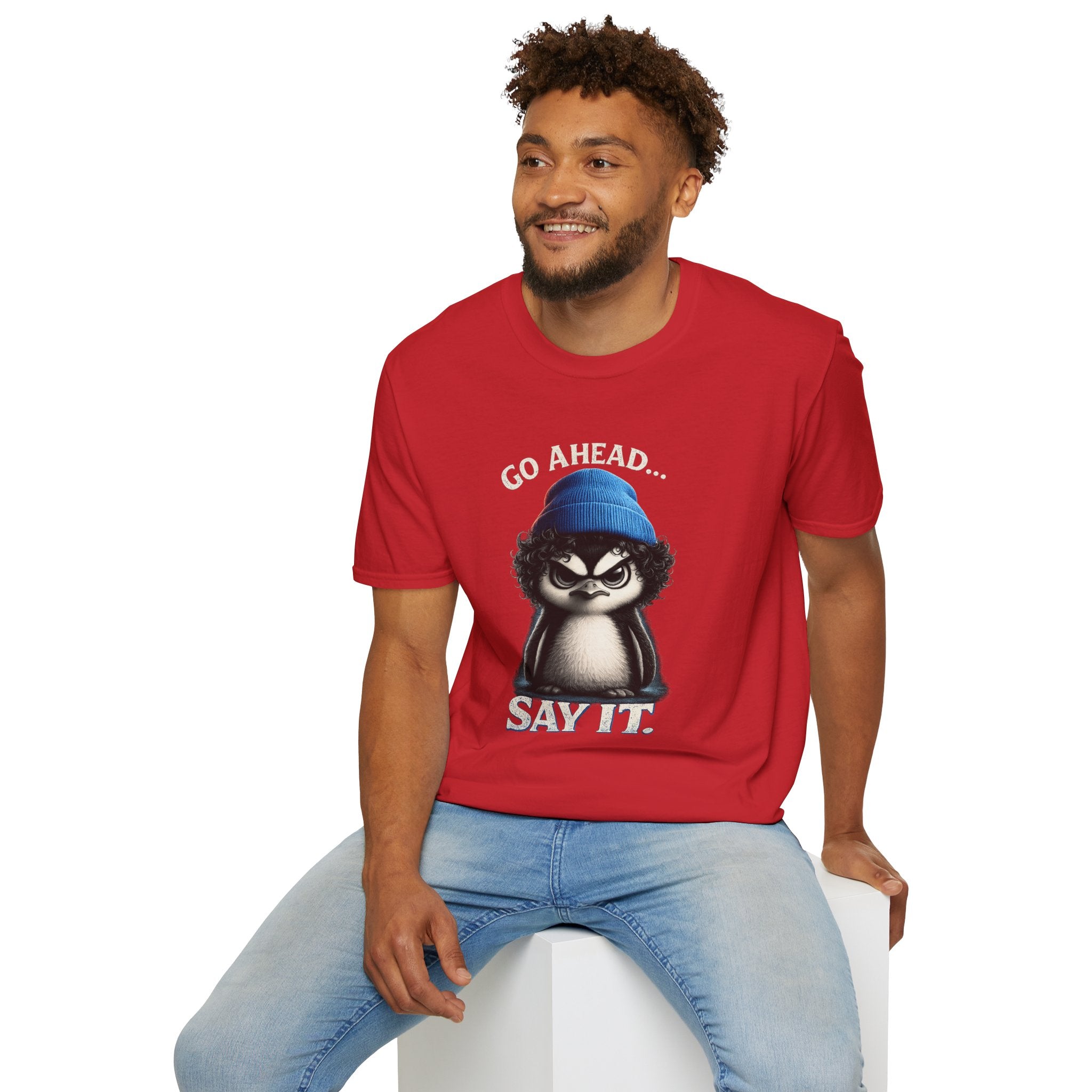 Penguin Graphic T-Shirt — "Go Ahead... Say It." Casual Statement Tee