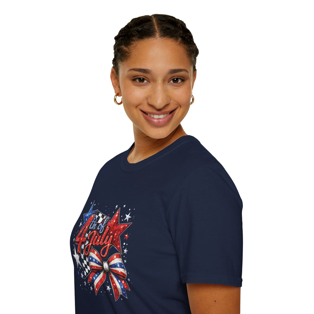 4th of July Patriotic T-Shirt – Red White Blue Stars & Bow Design