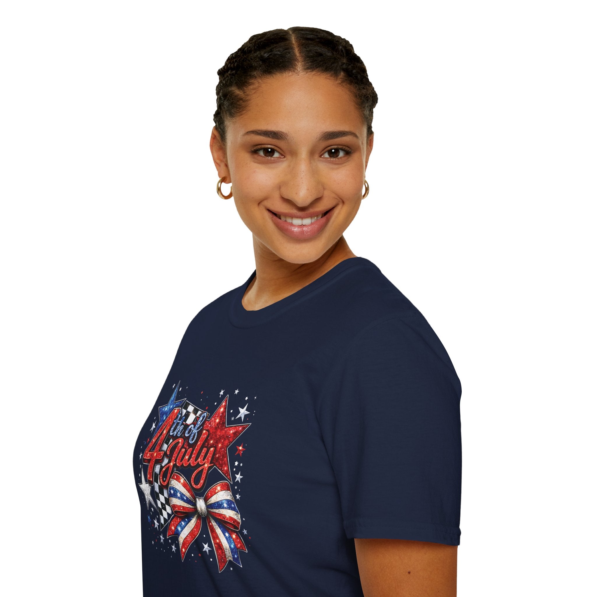 4th of July Patriotic T-Shirt – Red White Blue Stars & Bow Design