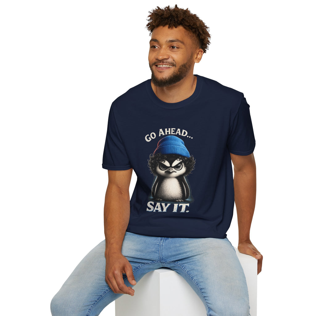 Penguin Graphic T-Shirt — "Go Ahead... Say It." Casual Statement Tee