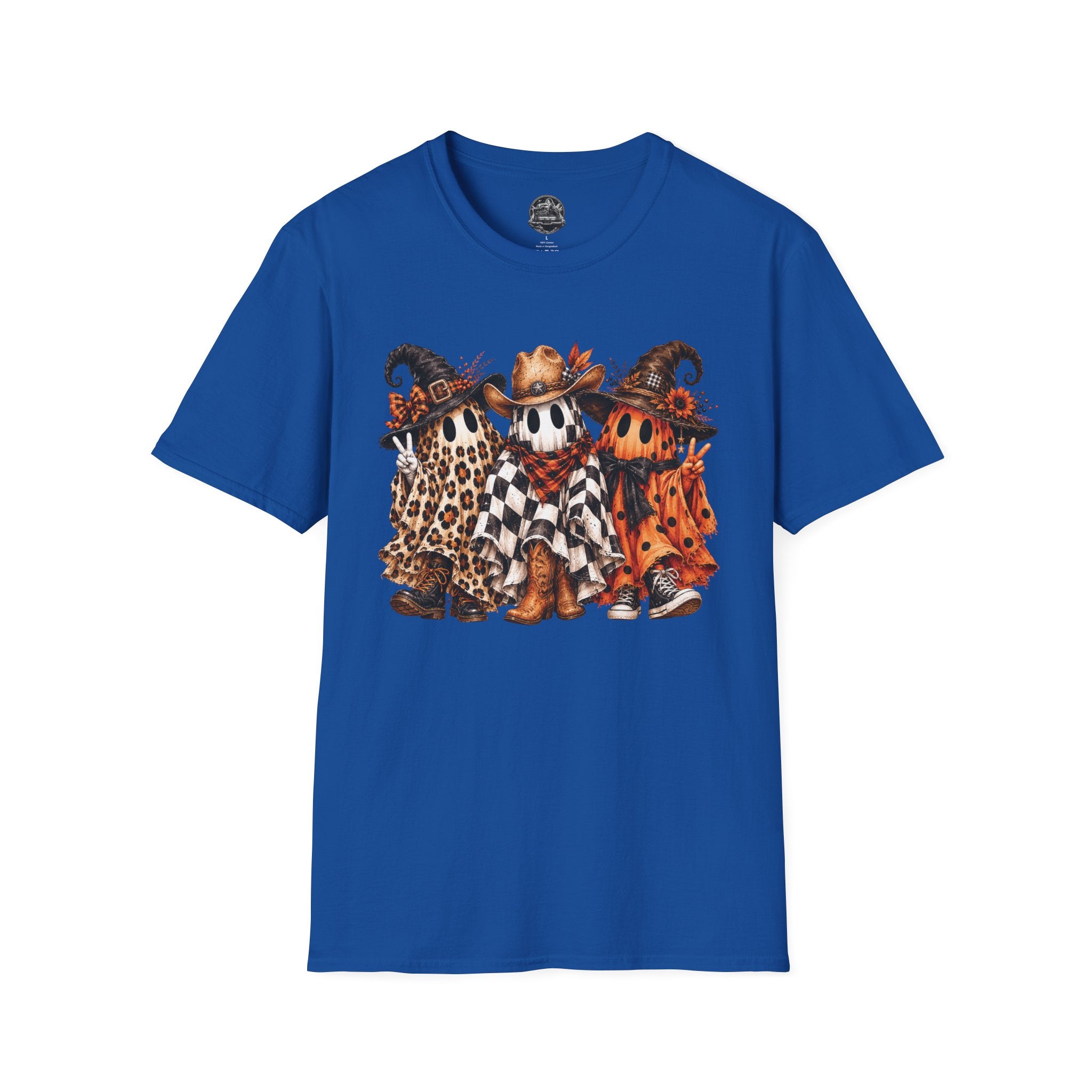 Halloween Pumpkin Crew T-Shirt — Leopard & Buffalo Plaid Spooky Friends