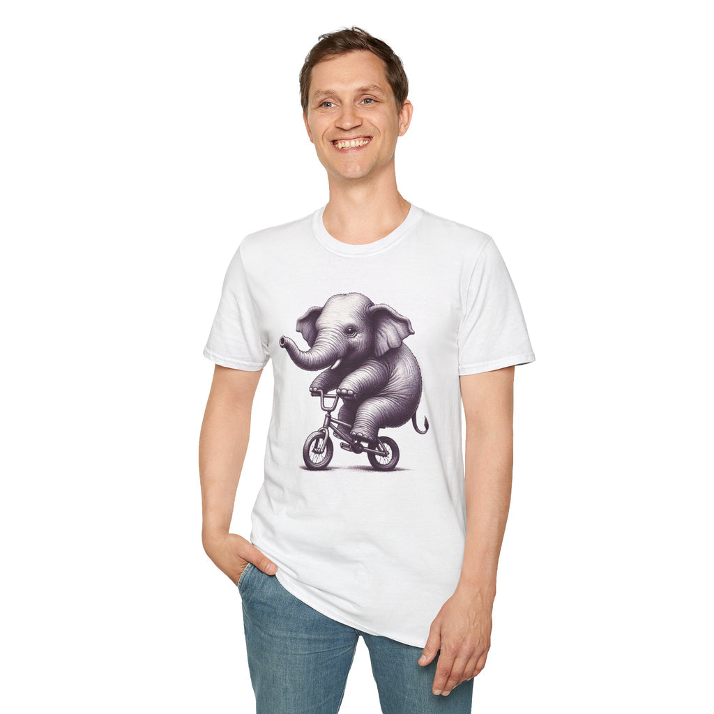 Cute Elephant on Bicycle T-Shirt — Whimsical Vintage Baby Elephant Graphic Tee