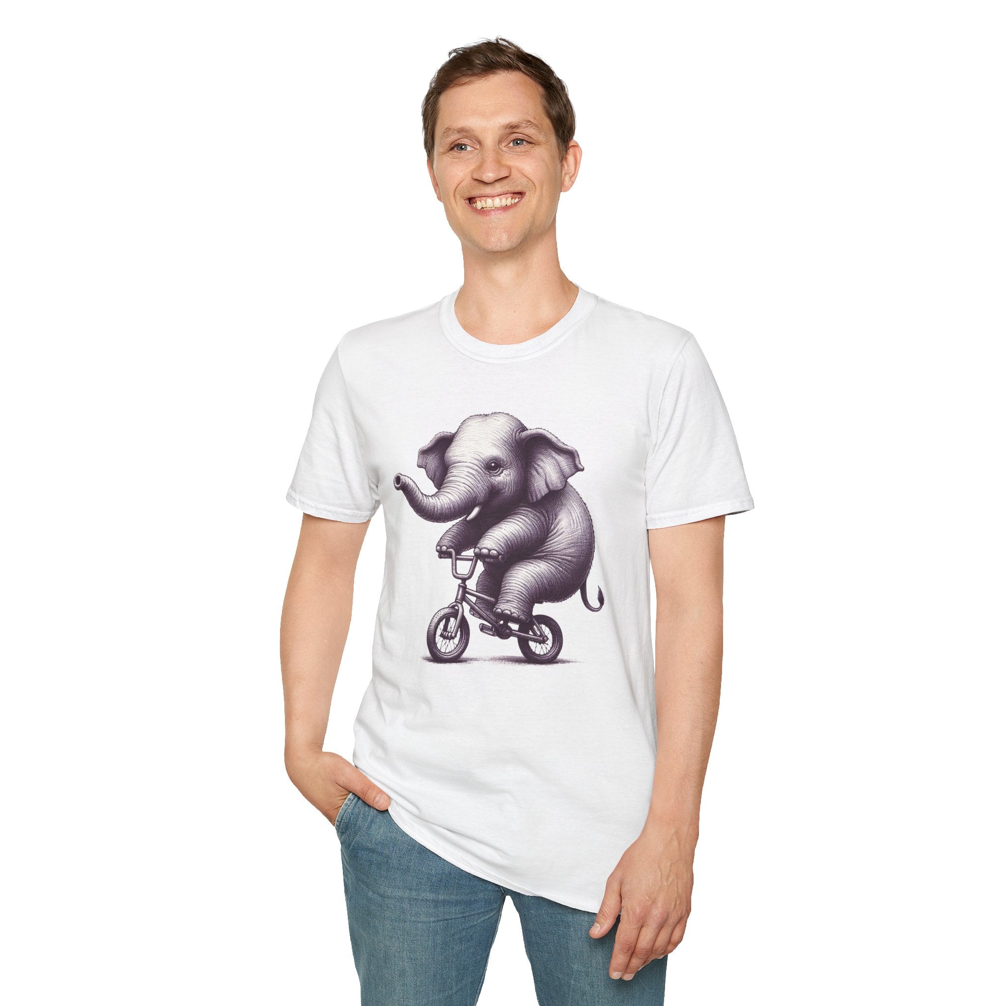 Cute Elephant on Bicycle T-Shirt — Whimsical Vintage Baby Elephant Graphic Tee
