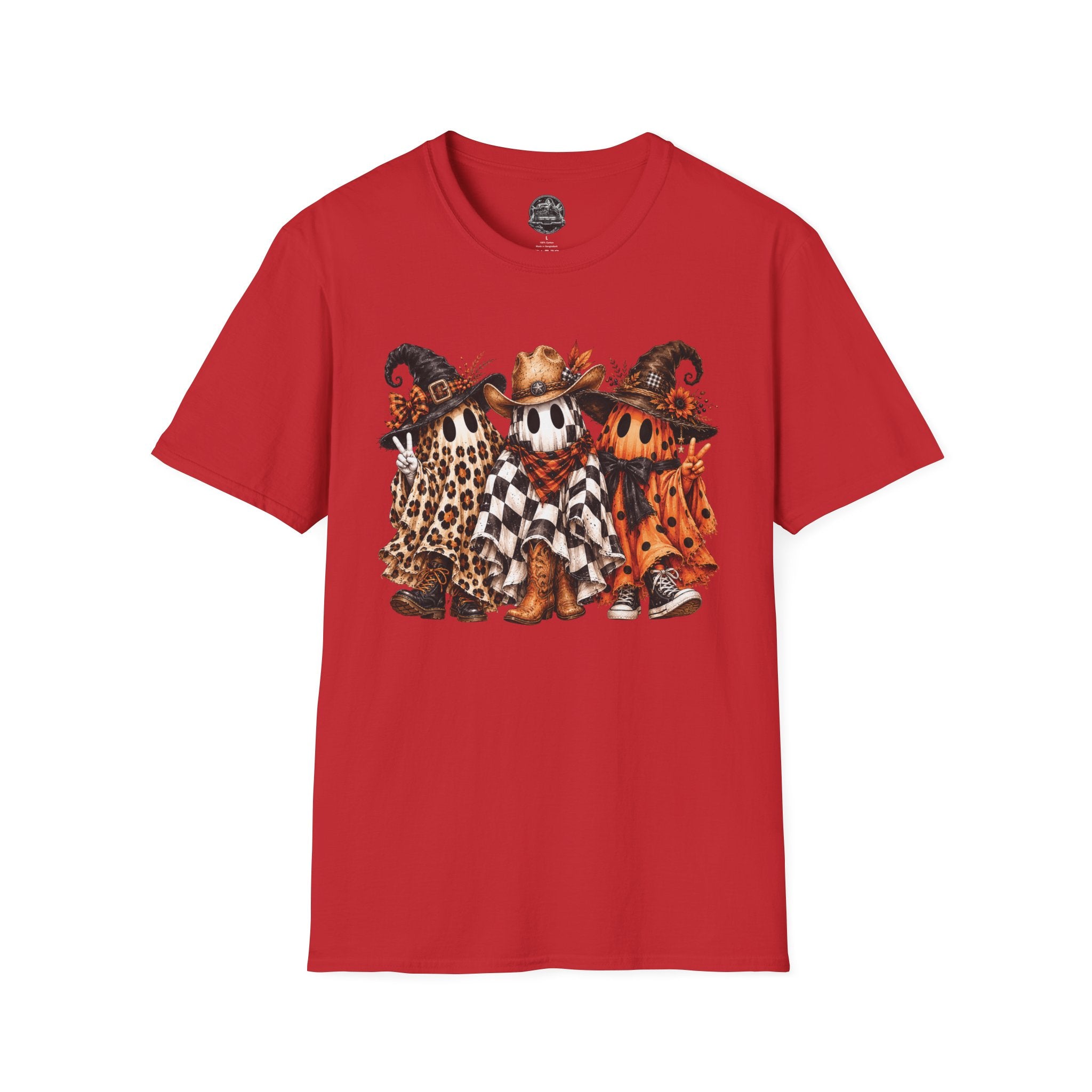Halloween Pumpkin Crew T-Shirt — Leopard & Buffalo Plaid Spooky Friends