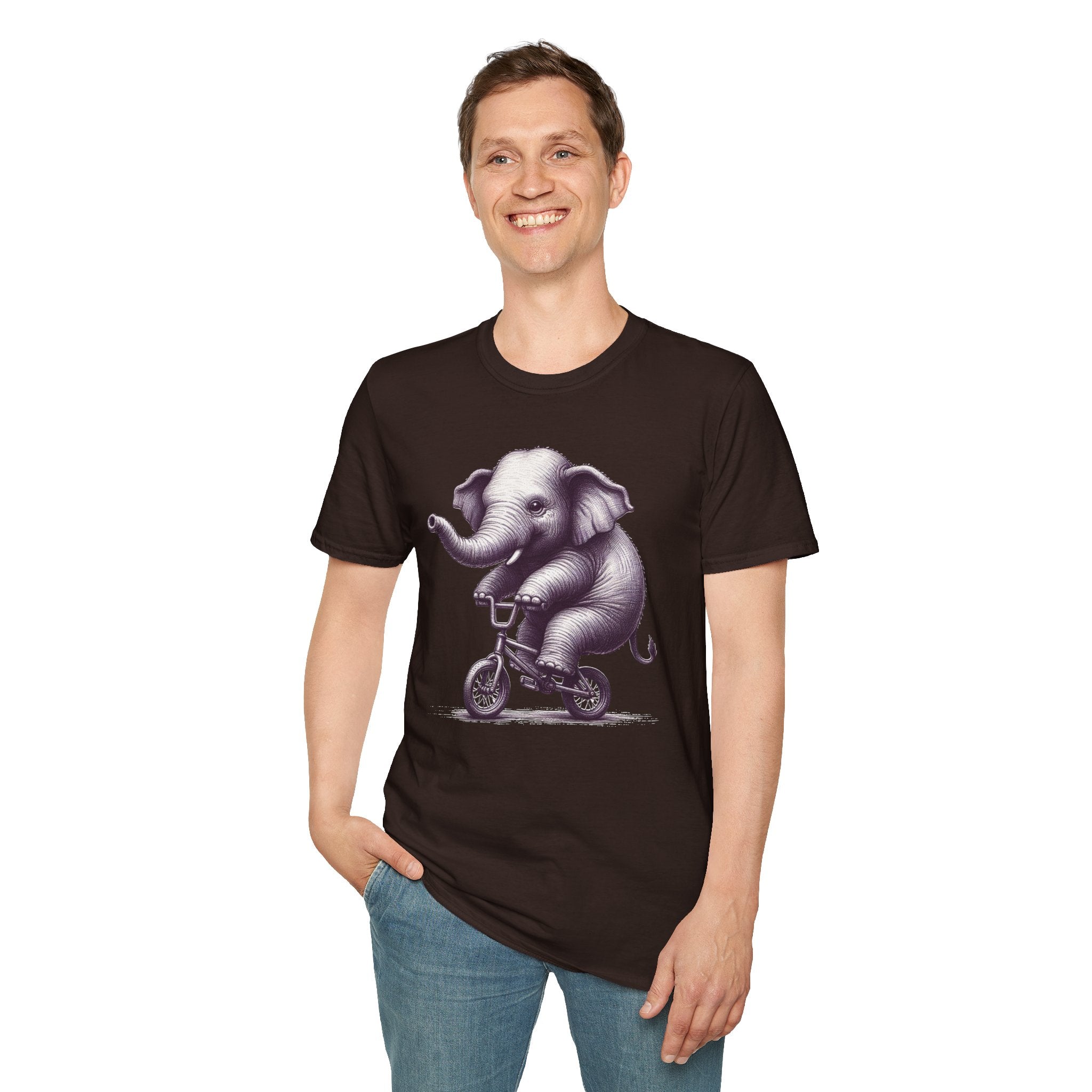 Cute Elephant on Bicycle T-Shirt — Whimsical Vintage Baby Elephant Graphic Tee