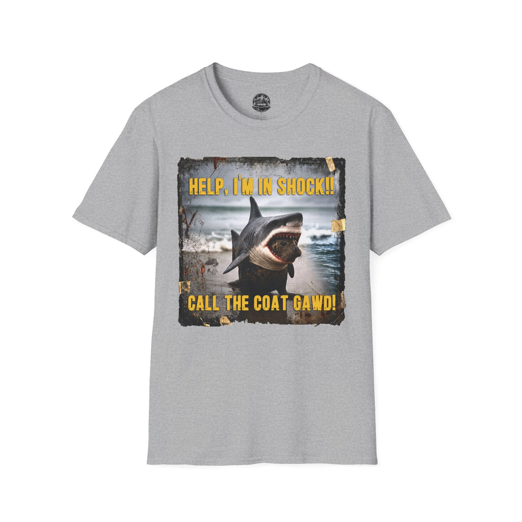 Shark Graphic T-Shirt — "Help, I'm in Shock!" Funny Beachwear