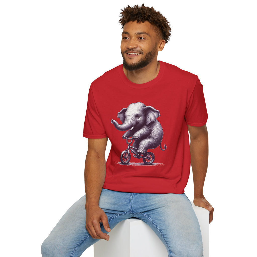 Cute Elephant on Bicycle T-Shirt — Whimsical Vintage Baby Elephant Graphic Tee