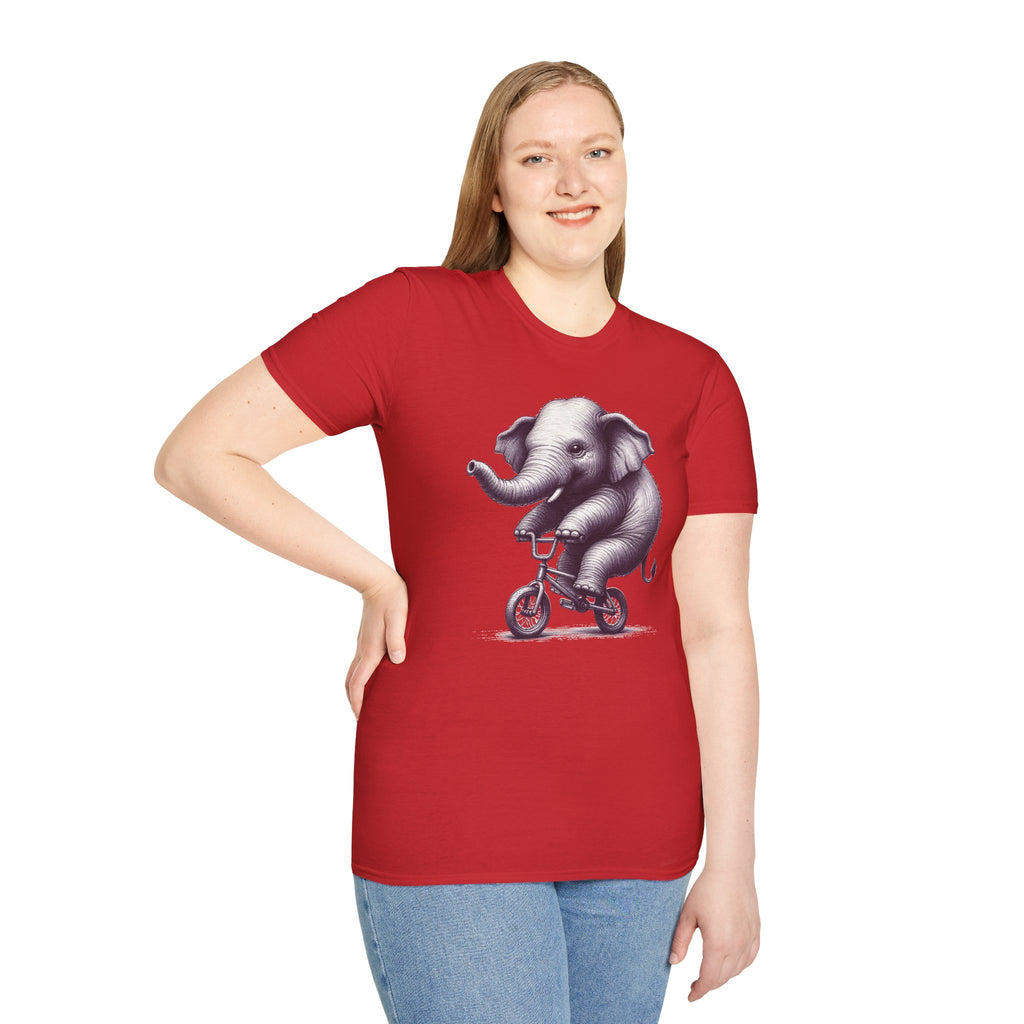 Cute Elephant on Bicycle T-Shirt — Whimsical Vintage Baby Elephant Graphic Tee