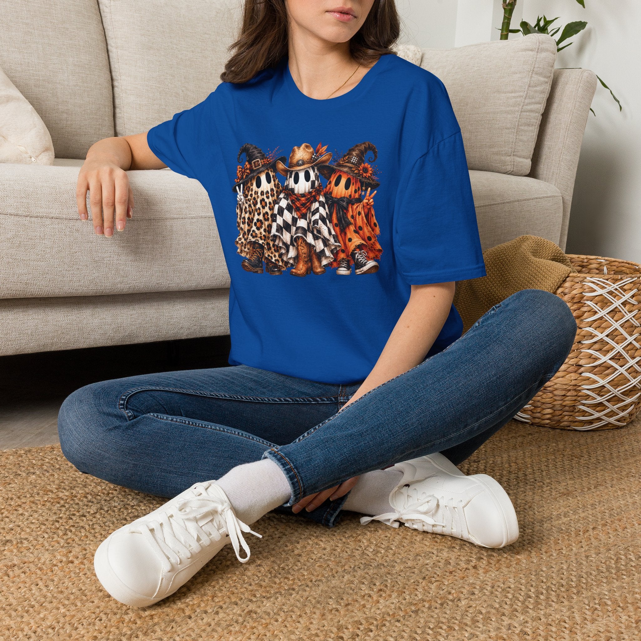 Halloween Pumpkin Crew T-Shirt — Leopard & Buffalo Plaid Spooky Friends