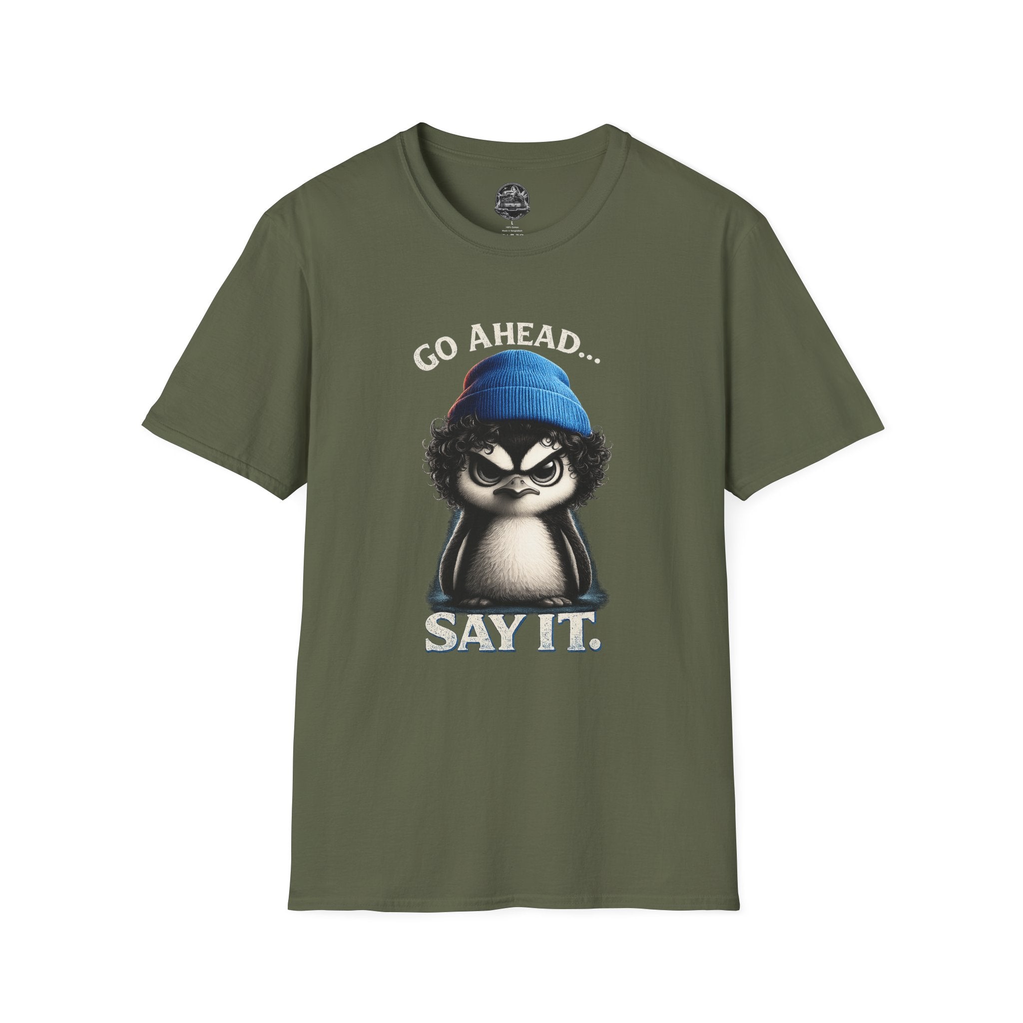 Penguin Graphic T-Shirt — "Go Ahead... Say It." Casual Statement Tee