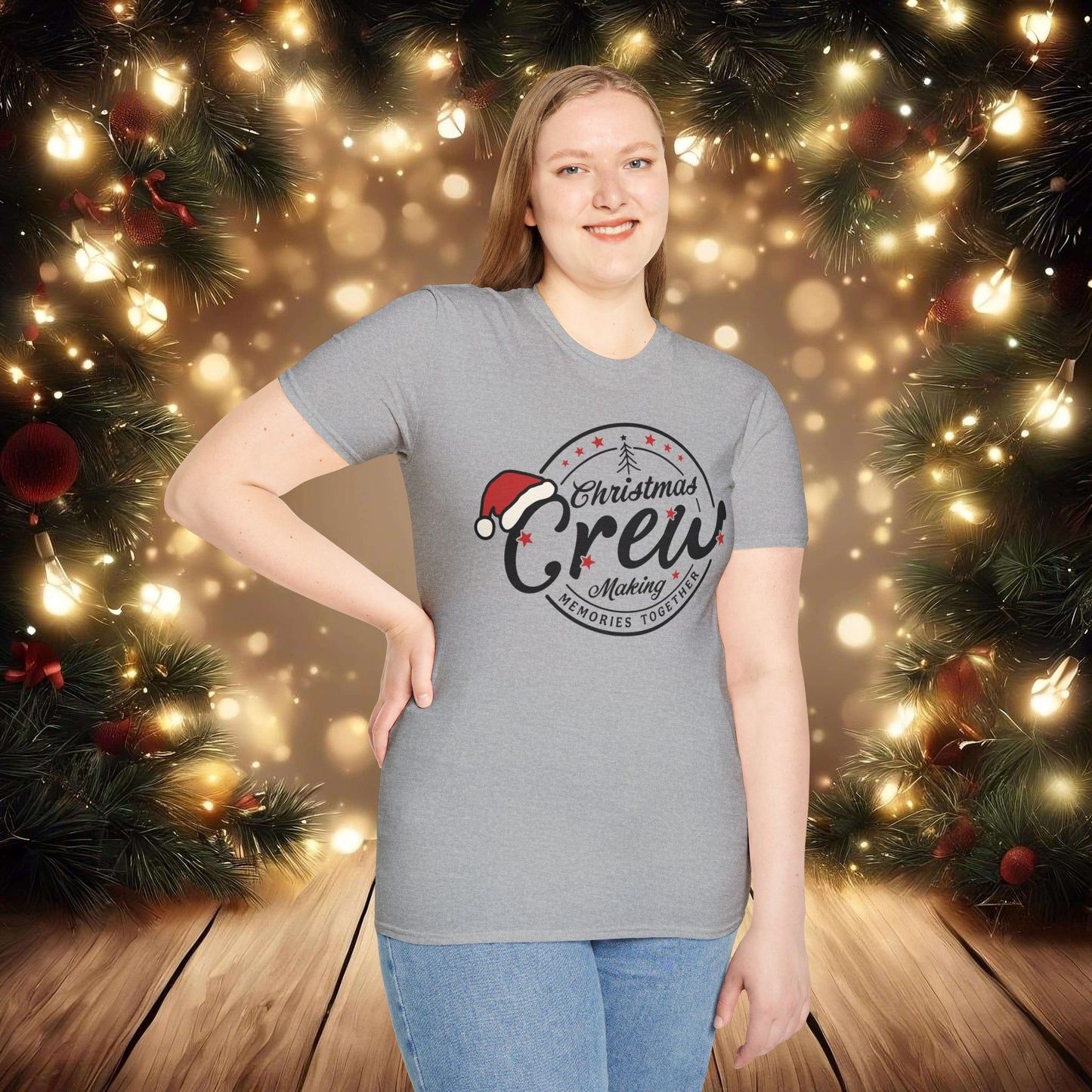 Christmas Crew Unisex T-Shirt | Making Memories Together and Santa Hat Design (Black Text)