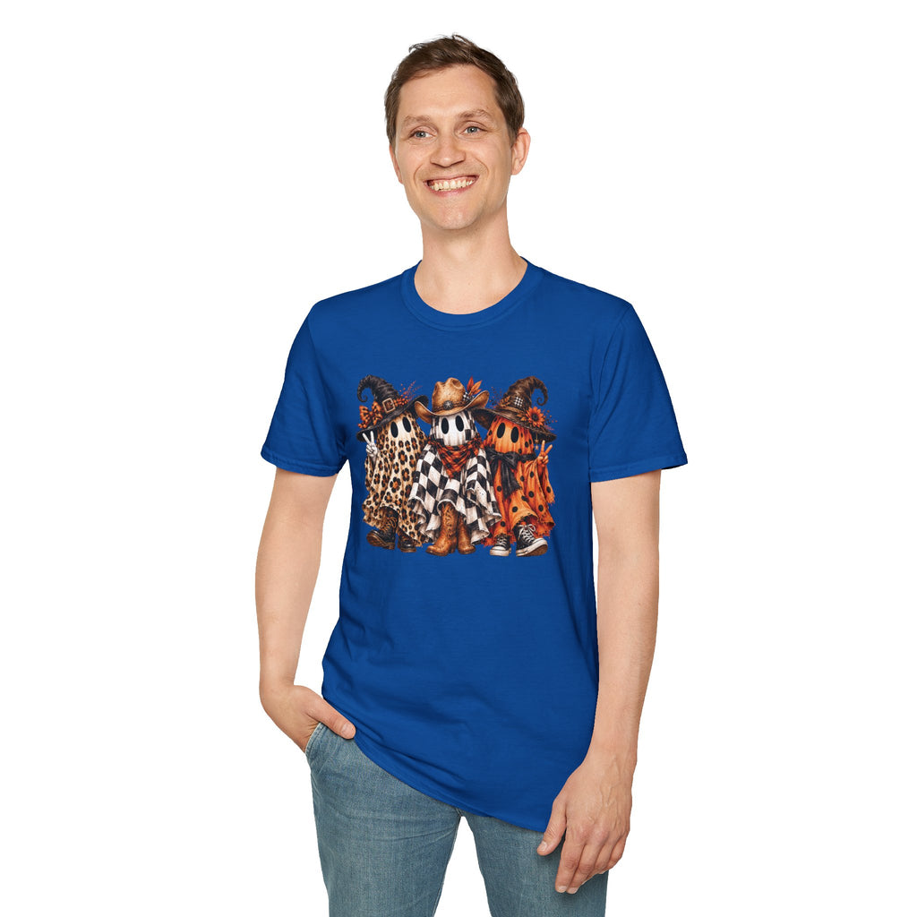 Halloween Pumpkin Crew T-Shirt — Leopard & Buffalo Plaid Spooky Friends