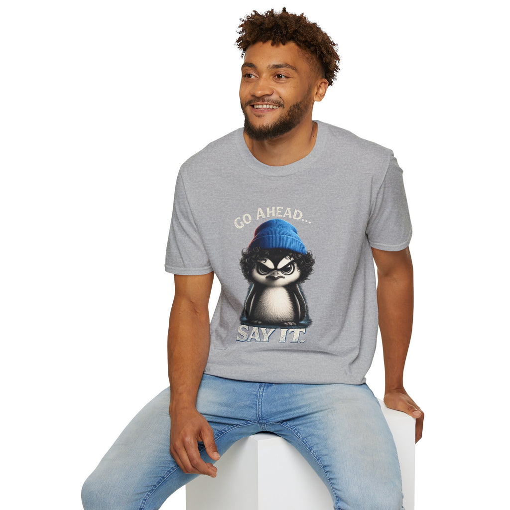 Penguin Graphic T-Shirt — "Go Ahead... Say It." Casual Statement Tee